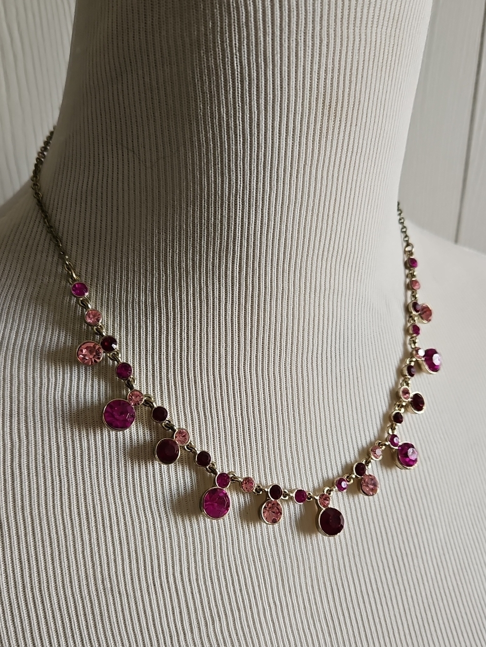 2 Necklace Set - Pink Crystal Dangle Necklace - Pink And Silver Tiered